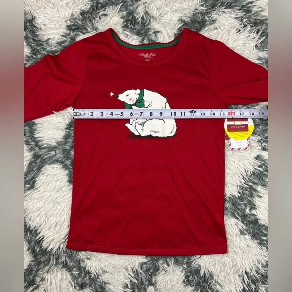 NWT North Pole Kids Girls Red Long Sleeve Sleep Shirt Size Large (14)